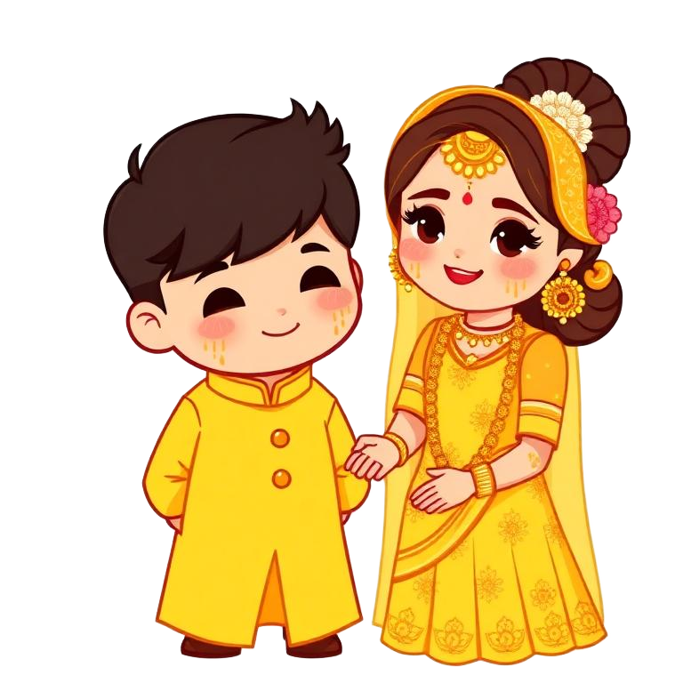 Illustration of the couple at the Haldi ceremony